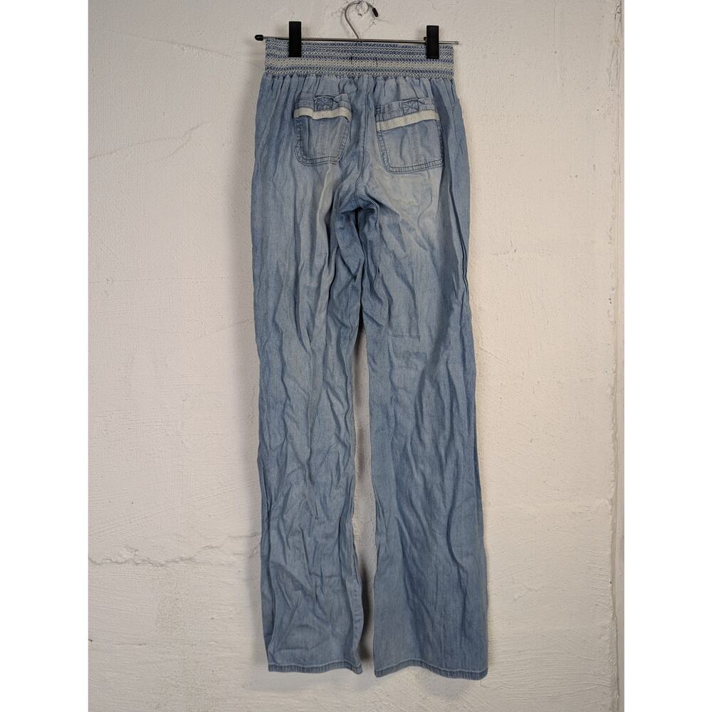 Rewash Chambray Denim Pants Lightweight Wide Leg Shirred Stretch Blue Small - Picture 3 of 9